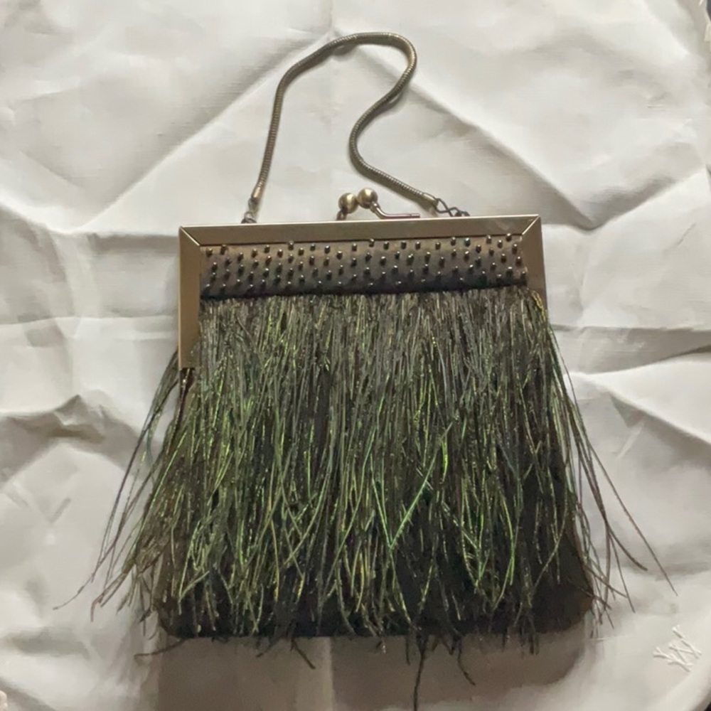 Elegant Peacock Feather Fringe Evening Bag